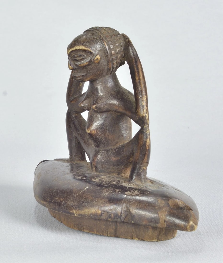 African Art LUBA or ZULA Anthropomorphic Wooden Box Lid Statue sculpture Congo - 3