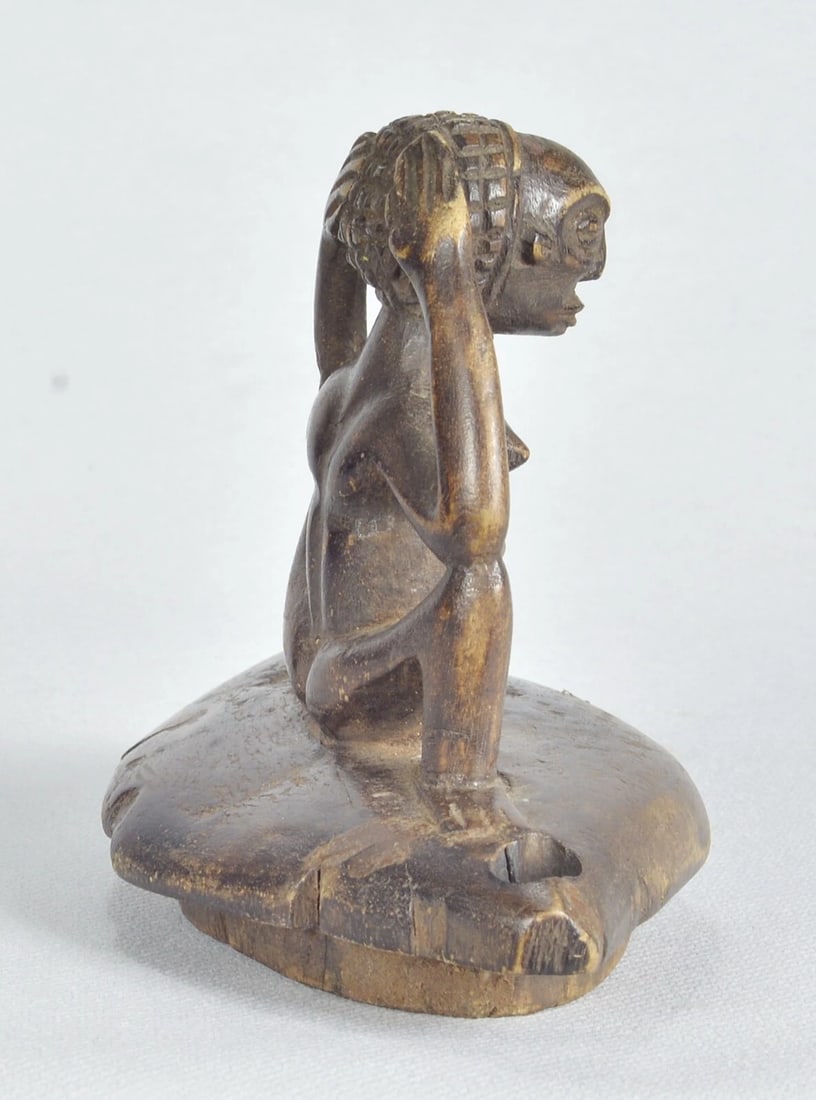 African Art LUBA or ZULA Anthropomorphic Wooden Box Lid Statue sculpture Congo - 6
