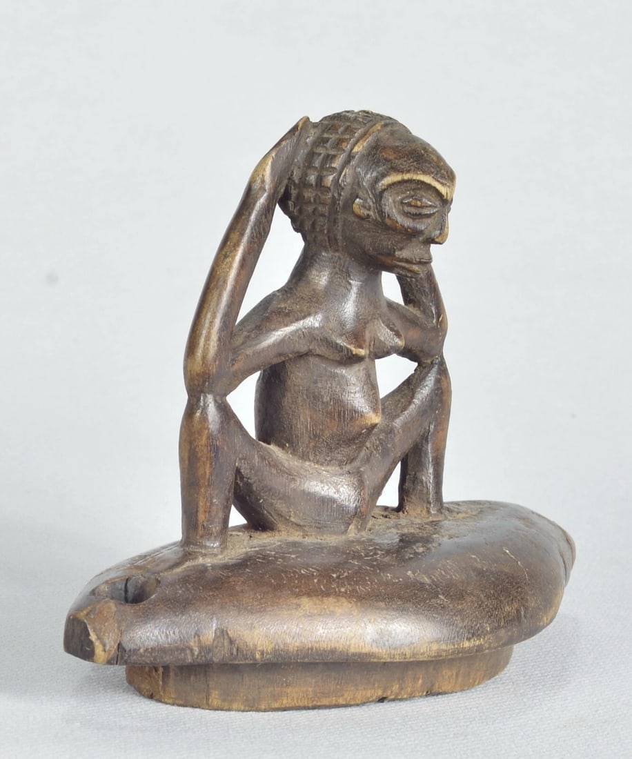 African Art LUBA or ZULA Anthropomorphic Wooden Box Lid Statue sculpture Congo - 7
