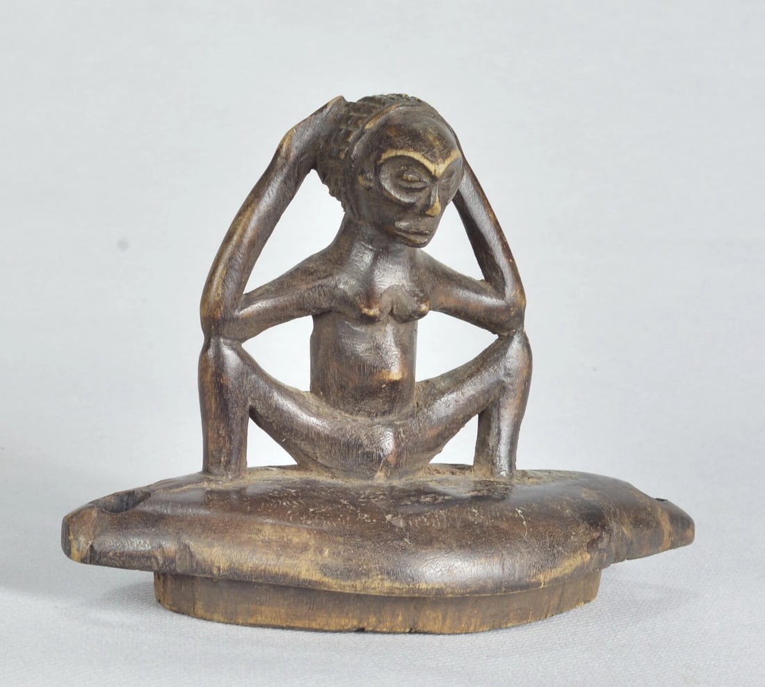 African Art LUBA or ZULA Anthropomorphic Wooden Box Lid Statue sculpture Congo - 8