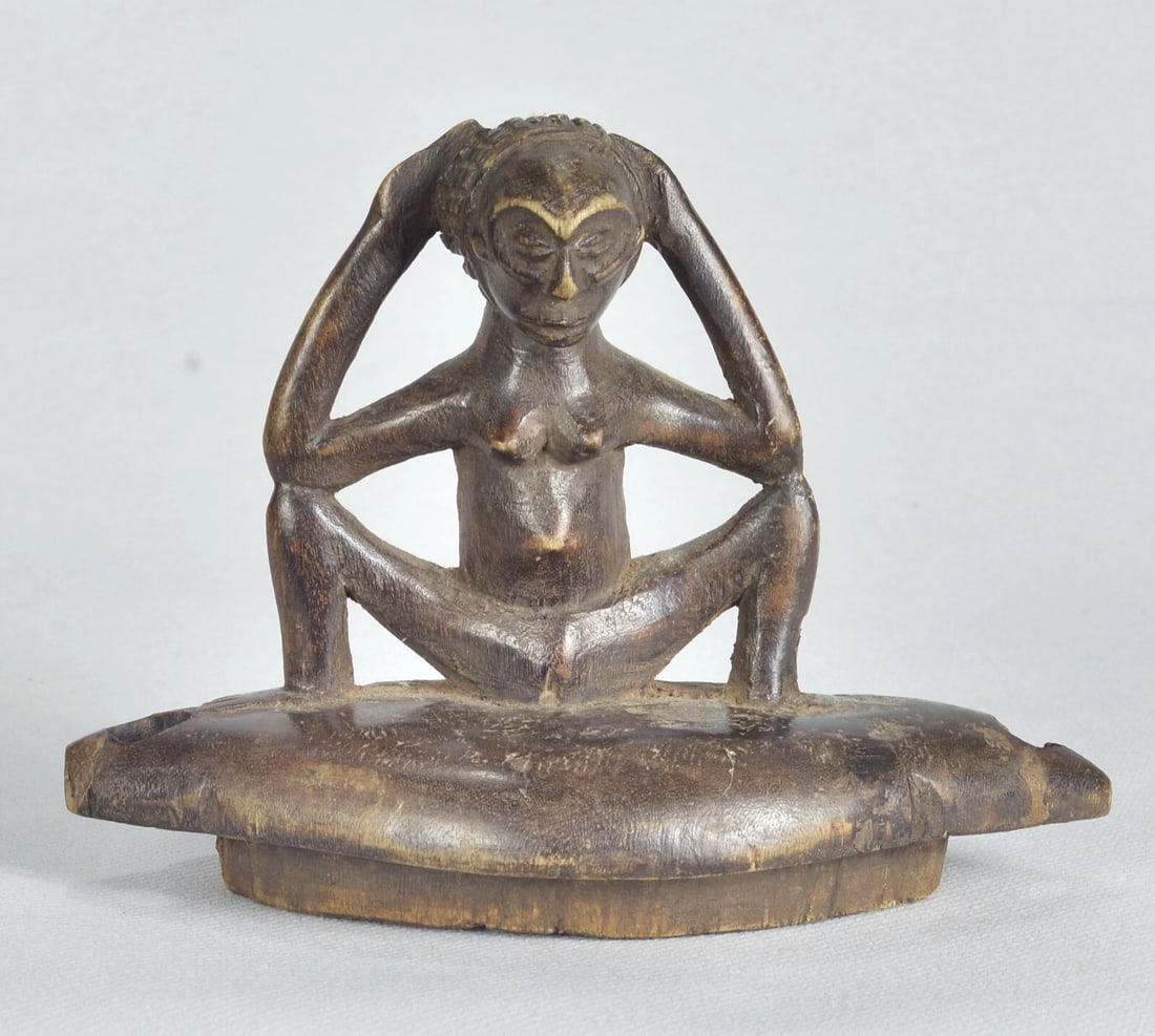 African Art LUBA or ZULA Anthropomorphic Wooden Box Lid Statue sculpture Congo - 9