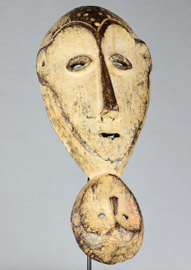 AFRICAN ART Rare & large 15" mask with handle and two faces LEGA Congo - 11