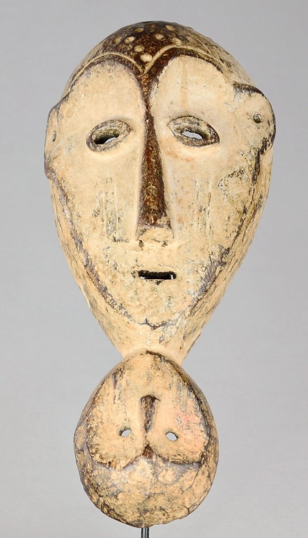 AFRICAN ART Rare & large 15" mask with handle and two faces LEGA Congo - 4