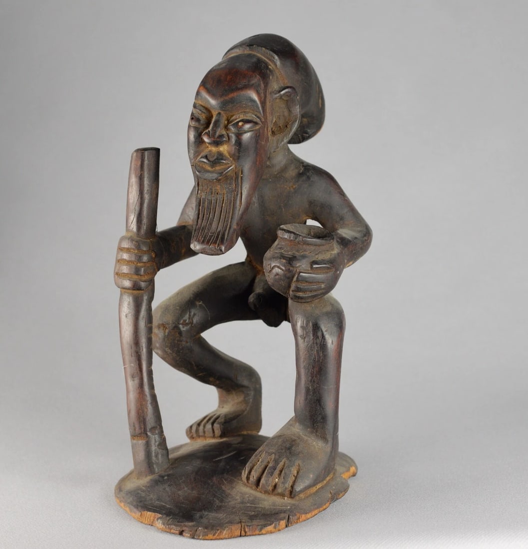 Beautiful old man figure statue sculpture Congo Rdc African art - 2