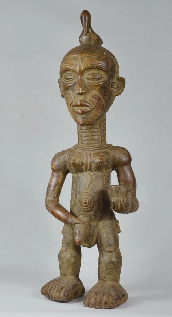 Nice & Impressive 29" figure sculpture Bena Lulua Chief Luluwa Congo Drc - 10