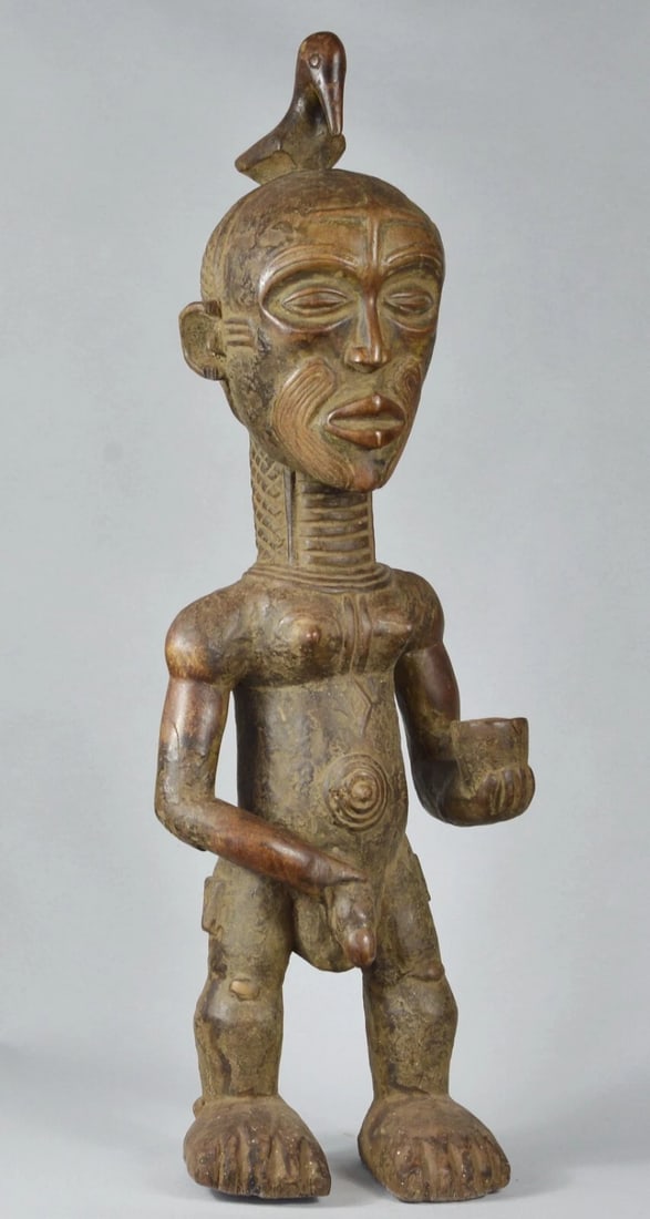 Nice & Impressive 29" figure sculpture Bena Lulua Chief Luluwa Congo Drc - 11