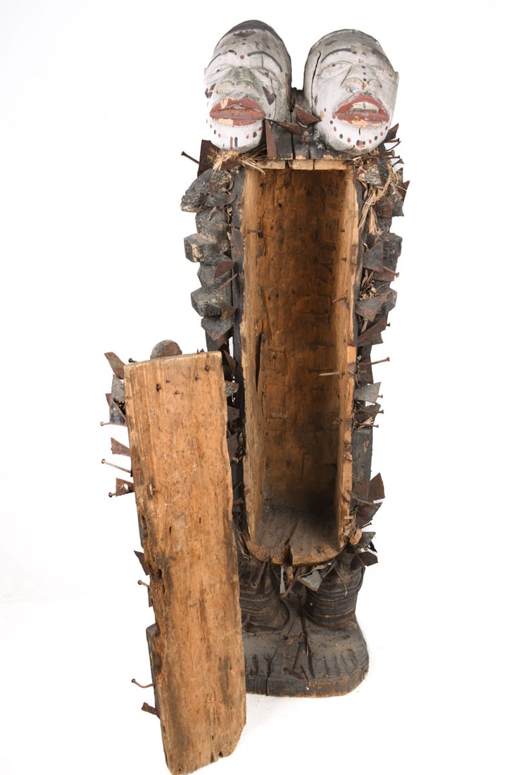 Double headed Nkisi Figure – Wood, Nails, Iron – Kongo- Congo - 10