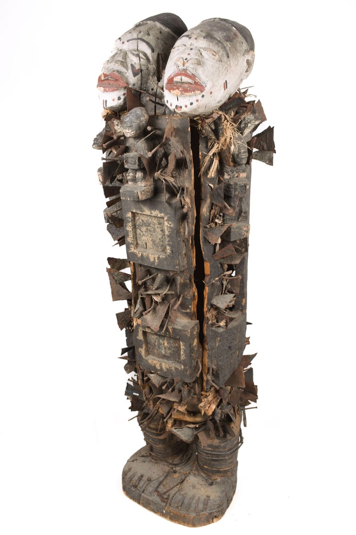 Double headed Nkisi Figure – Wood, Nails, Iron – Kongo- Congo - 2