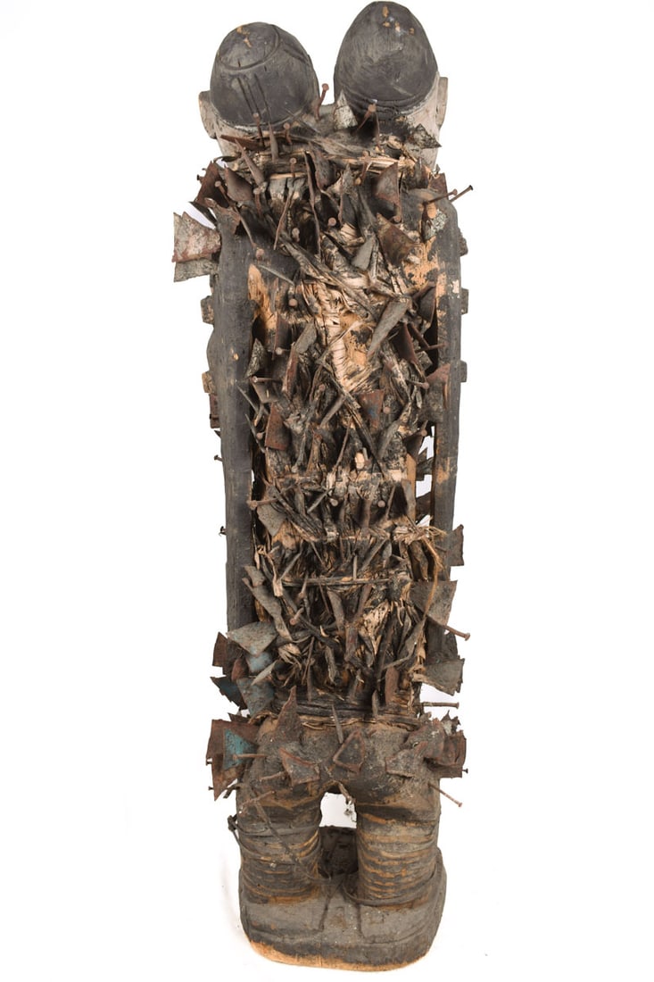Double headed Nkisi Figure – Wood, Nails, Iron – Kongo- Congo - 4