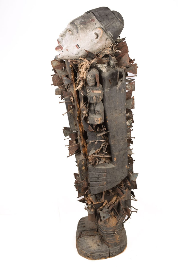 Double headed Nkisi Figure – Wood, Nails, Iron – Kongo- Congo - 5