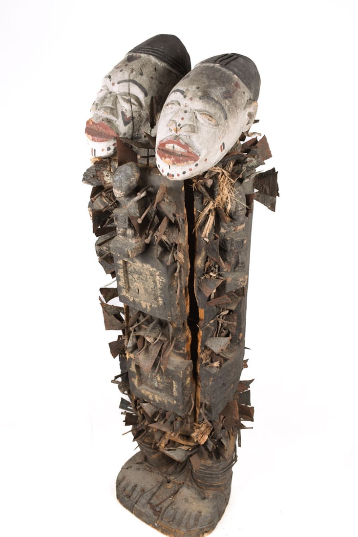Double headed Nkisi Figure – Wood, Nails, Iron – Kongo- Congo - 7