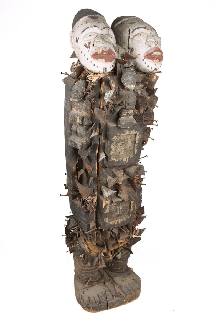 Double headed Nkisi Figure – Wood, Nails, Iron – Kongo- Congo - 8