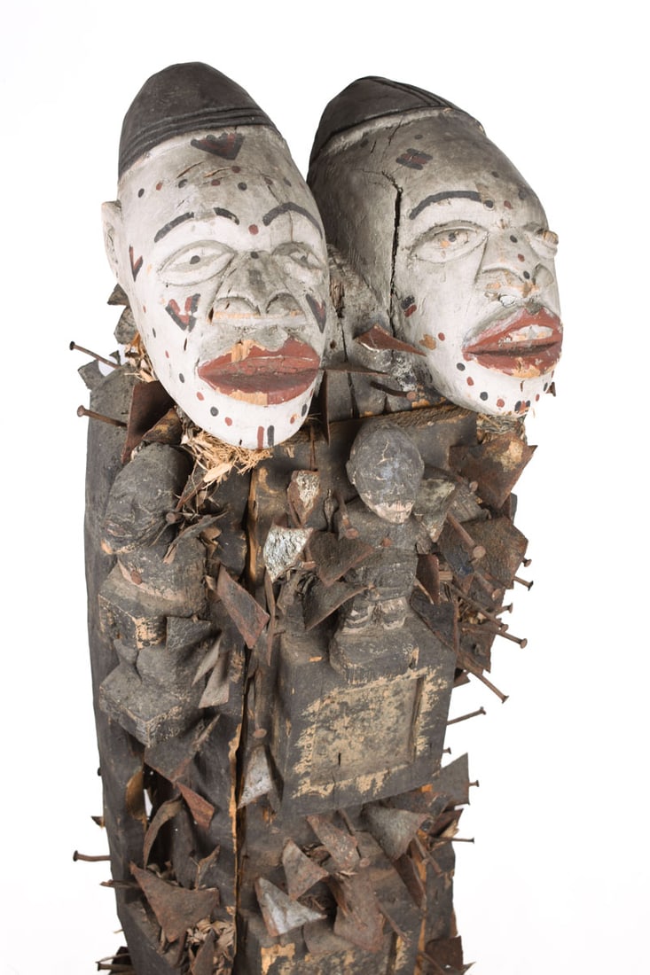 Double headed Nkisi Figure – Wood, Nails, Iron – Kongo- Congo - 9