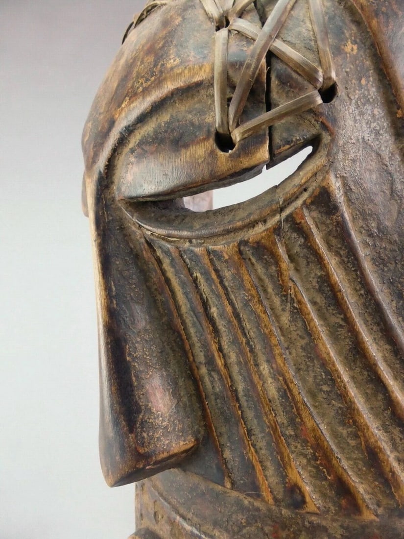 AFrican art Large horned Kuba wooden Mask african sculpture Congo - 3