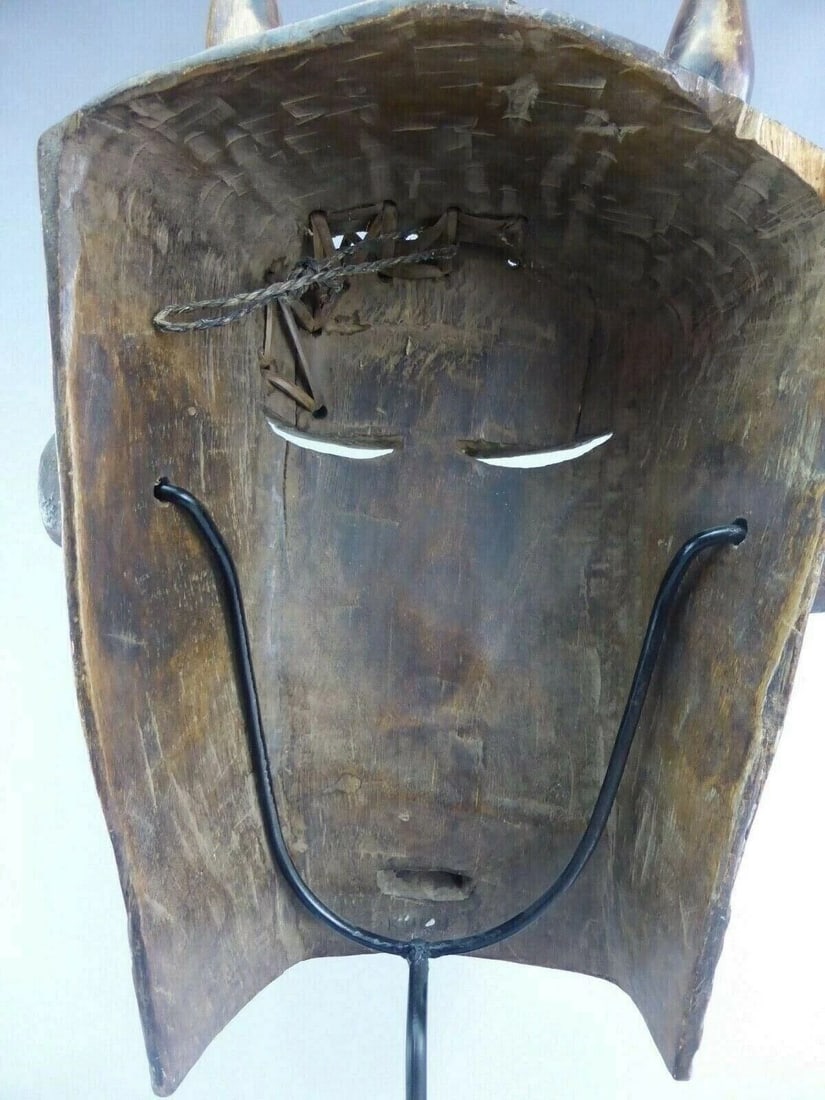 AFrican art Large horned Kuba wooden Mask african sculpture Congo - 8
