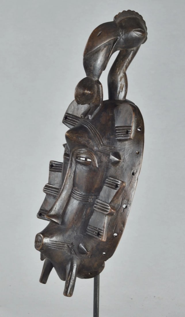 African Art " Ivory Coast" Beautiful Senufo wooden bird mask - 4