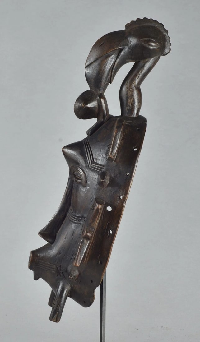 African Art " Ivory Coast" Beautiful Senufo wooden bird mask - 5