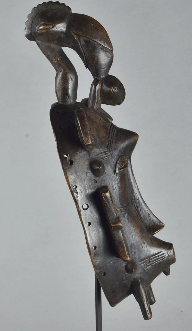 African Art " Ivory Coast" Beautiful Senufo wooden bird mask - 7