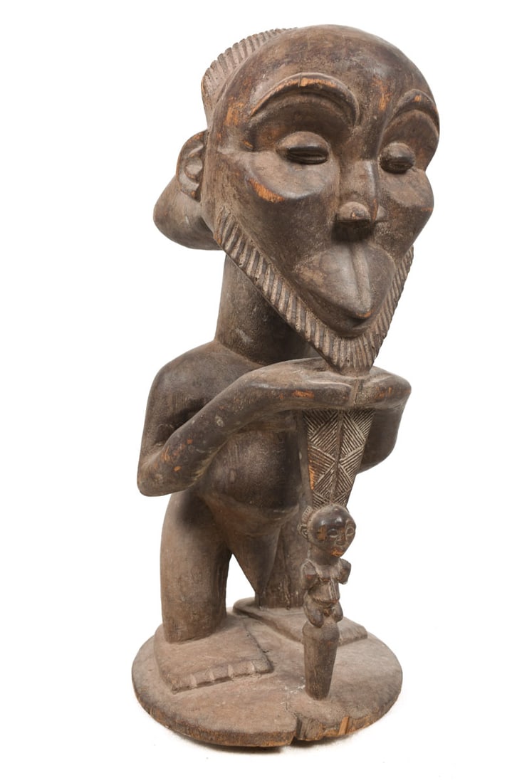 Ancestor figure – Wood – Hemba – DR Congo: Large serene Hemba figure from DR Congo. Total height 58 cm and 6500 gram. Usually representing spirits or ancestors , these figures, male or female, exhibit a timeless, serene quality important to th