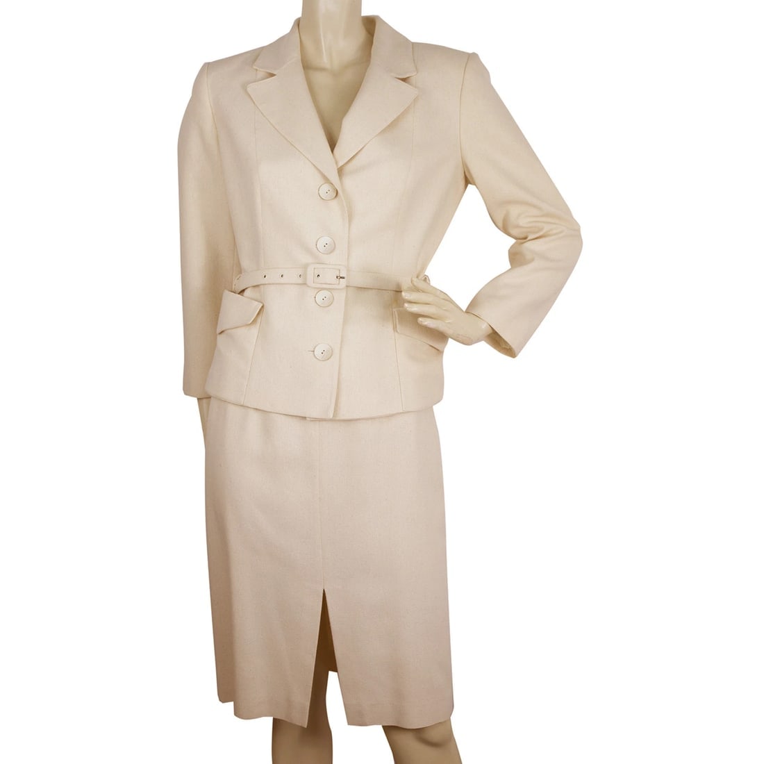 Vintage Blumarine Wool Cream Belted Jacket & Skirt silk & linen set sz 40 (1 of 8)