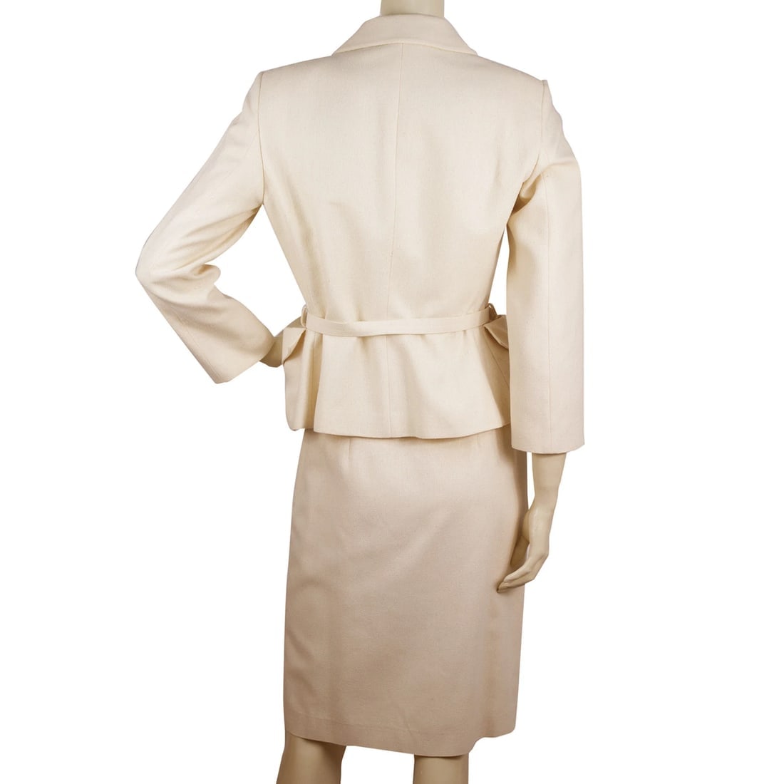 Vintage Blumarine Wool Cream Belted Jacket & Skirt silk & linen set sz 40 - 2
