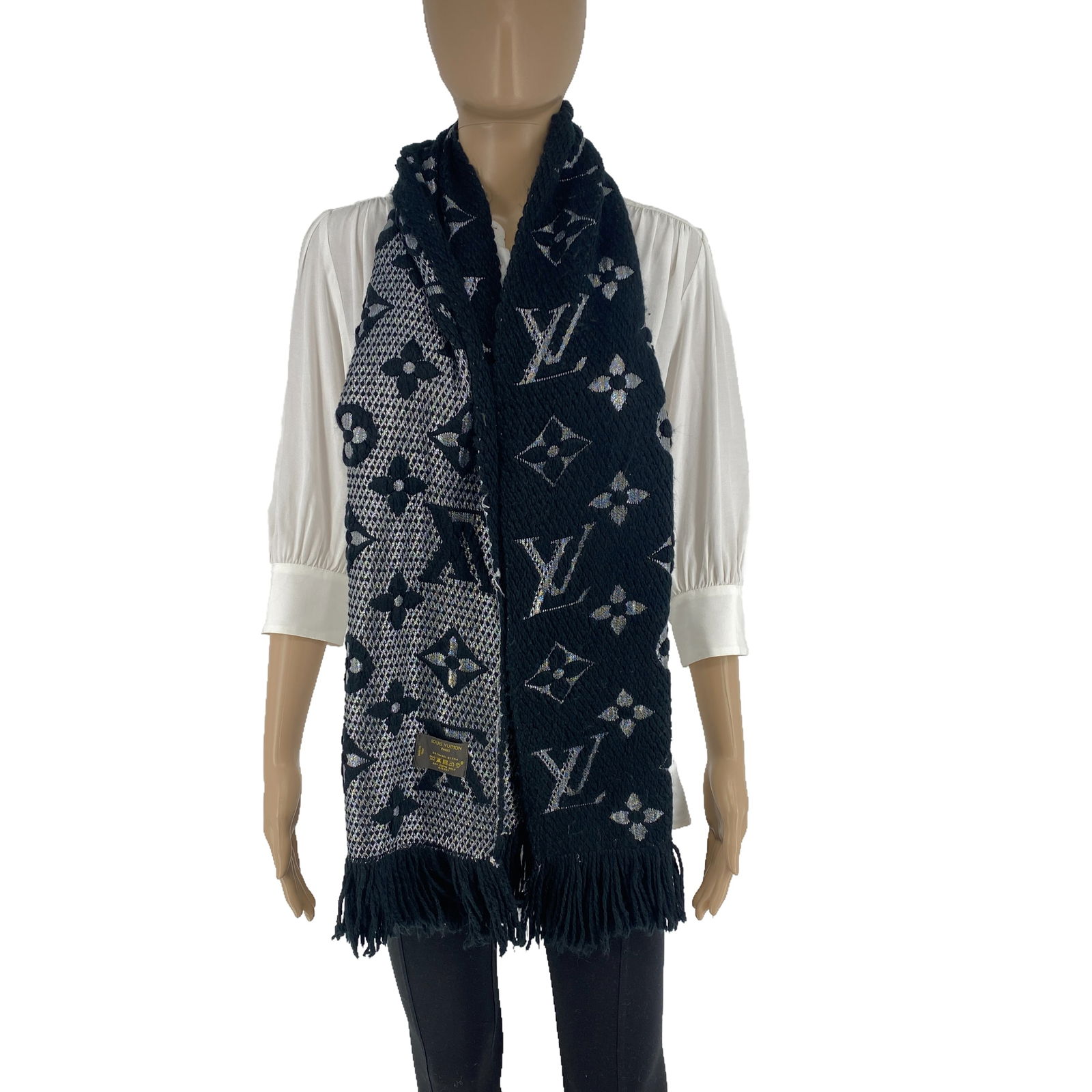 Louis Vuitton Black & Silver Thick Wool & Silk Scarf - 3