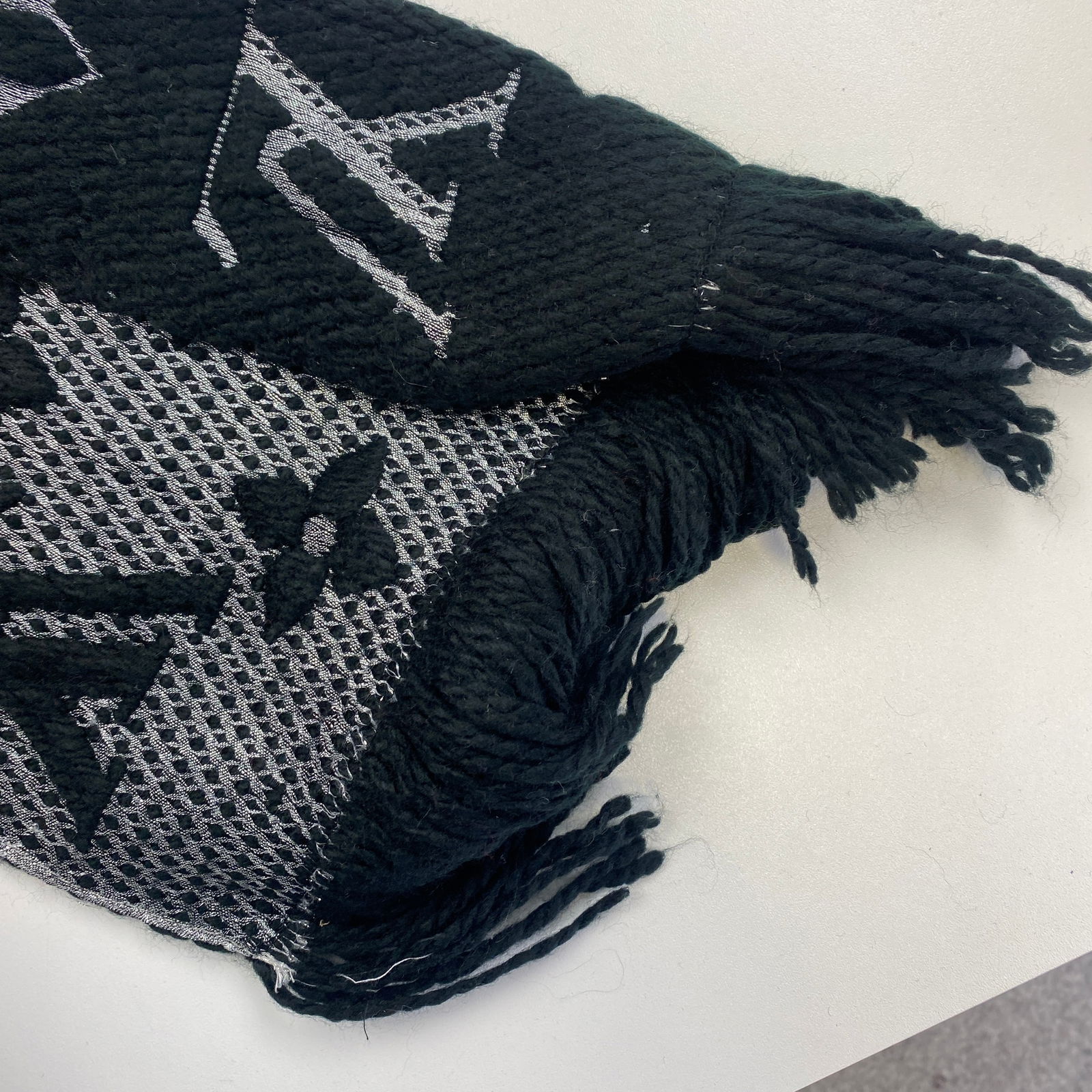 Louis Vuitton Black & Silver Thick Wool & Silk Scarf - 5