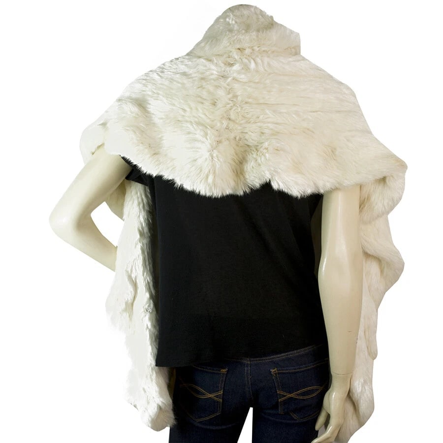 Genuine White Rabbit Fur Wedding Evening Long Scarf Shawl Wrap Warm Etole - 2