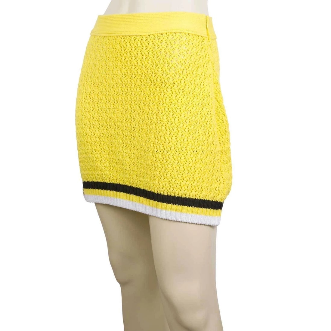 Philipp Plein Yellow Cable Knit Cotton Mini Skirt Skull Black & White Stripes M - 2
