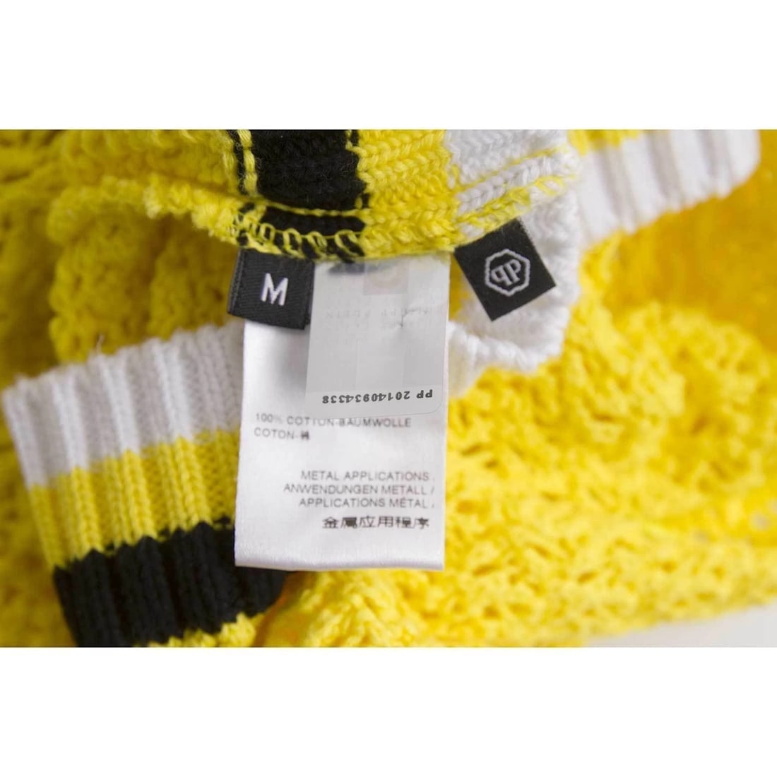 Philipp Plein Yellow Cable Knit Cotton Mini Skirt Skull Black & White Stripes M - 5