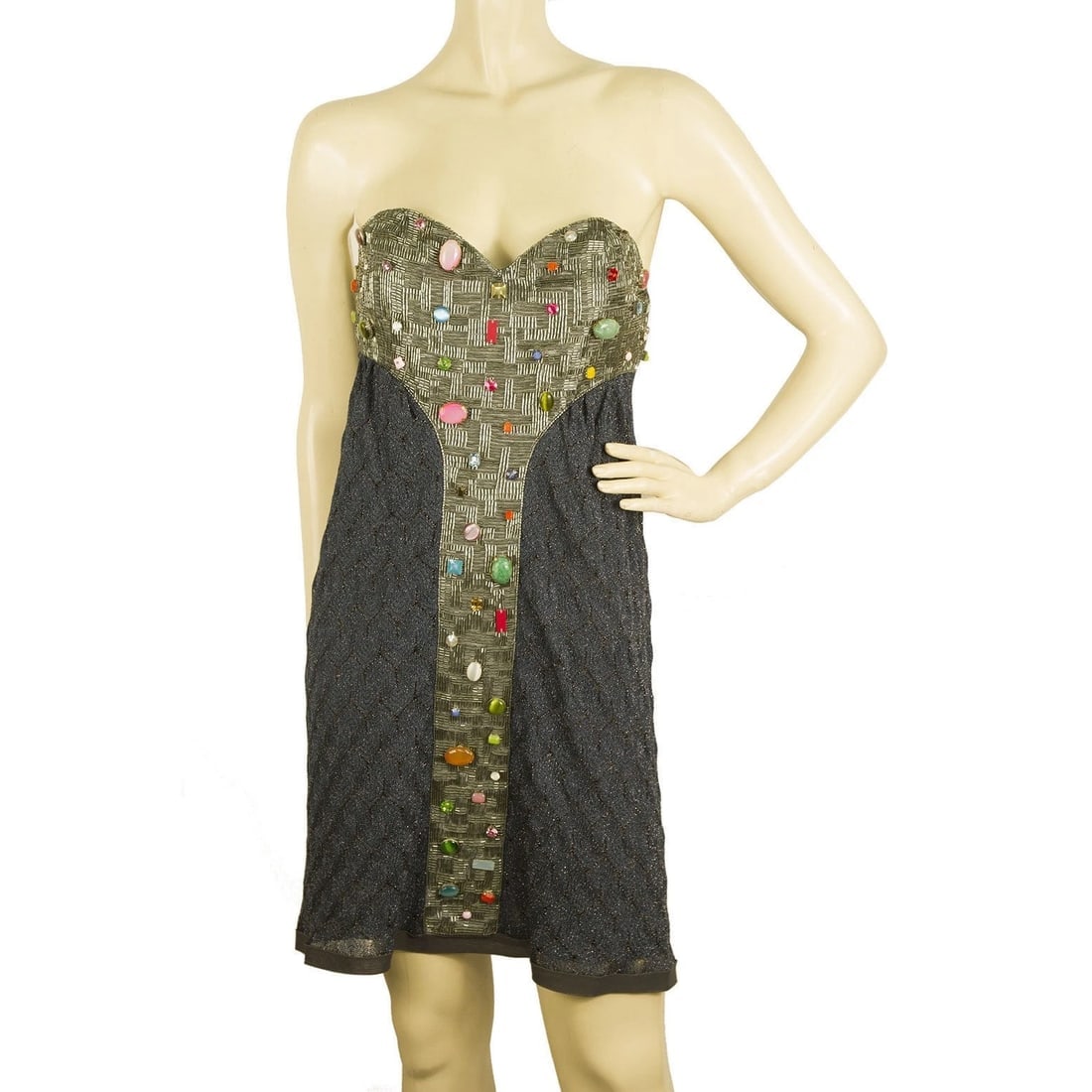 Missoni Blue Gray knitted Strapless miniembellished beaded dress IT size 44 (1 of 6)