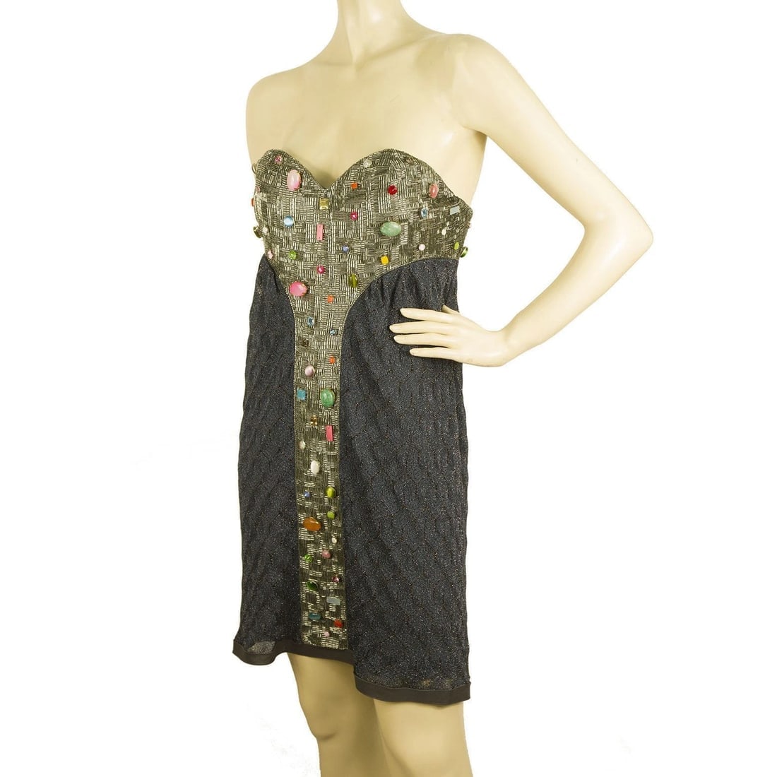 Missoni Blue Gray knitted Strapless miniembellished beaded dress IT size 44 - 3