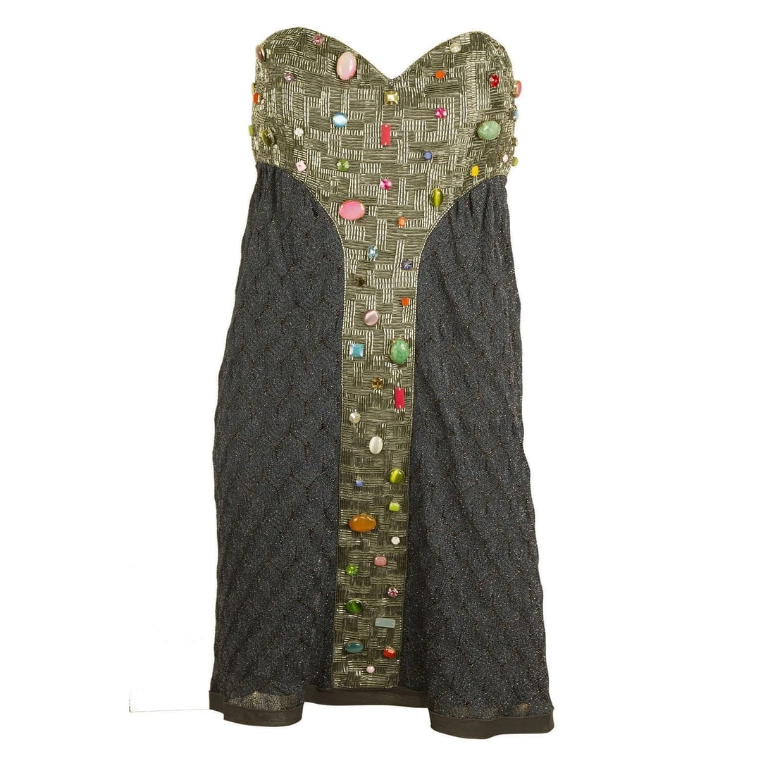 Missoni Blue Gray knitted Strapless miniembellished beaded dress IT size 44 - 6