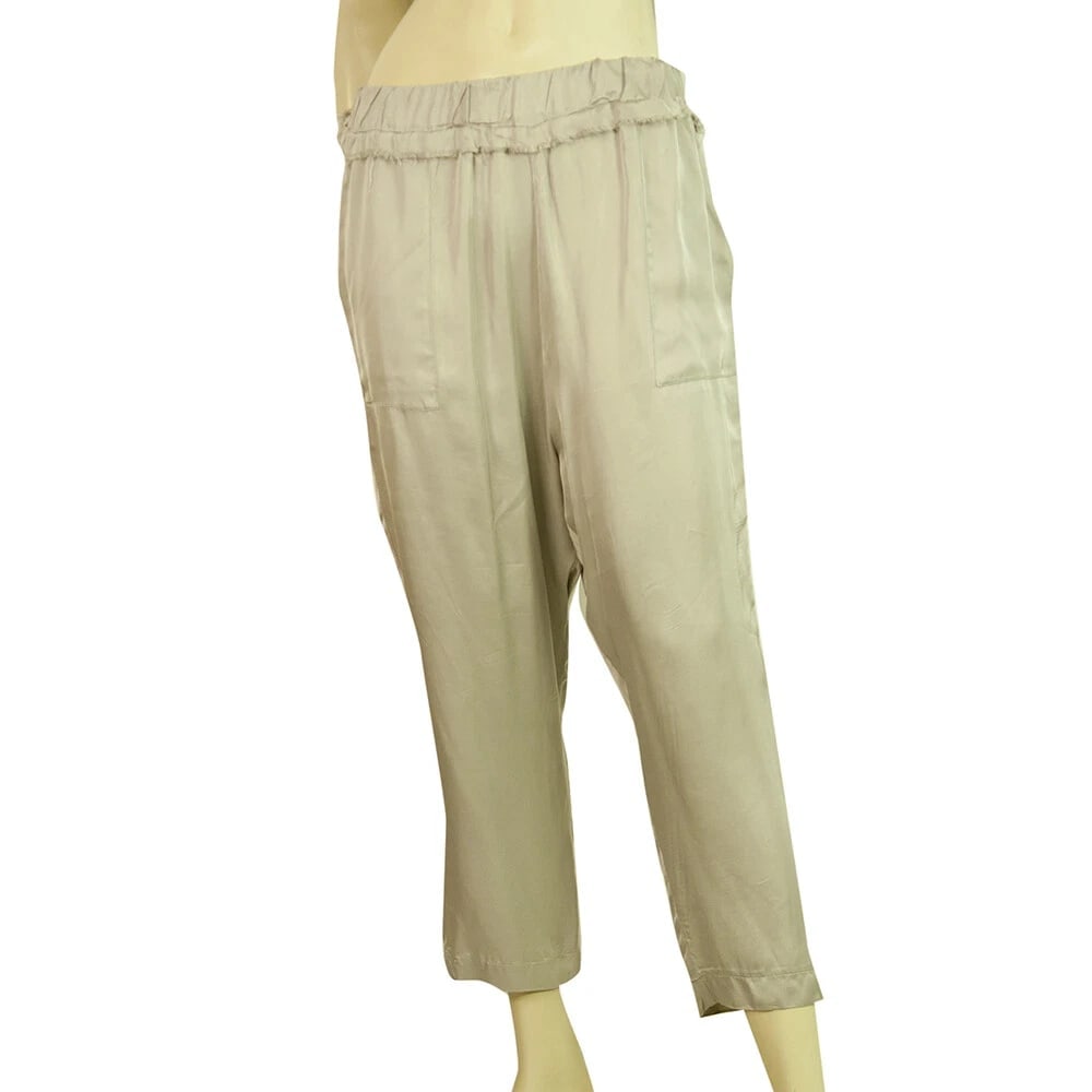 Milla Shiny Beige Elasticated Waist Cropped Viscose Trousers Pants size S - 2