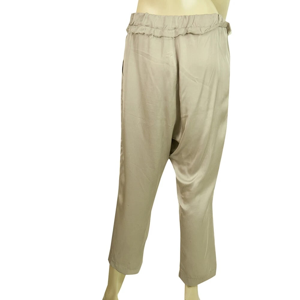 Milla Shiny Beige Elasticated Waist Cropped Viscose Trousers Pants size S - 3