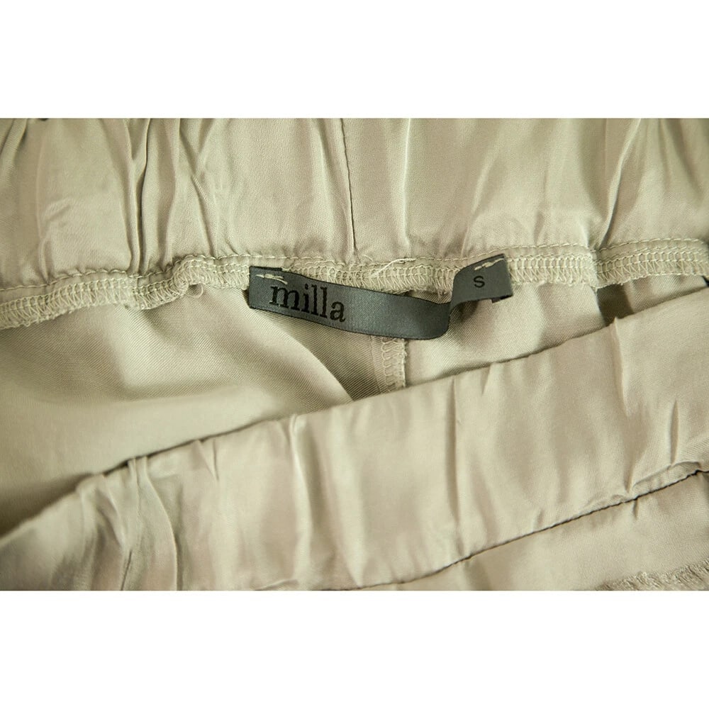 Milla Shiny Beige Elasticated Waist Cropped Viscose Trousers Pants size S - 4