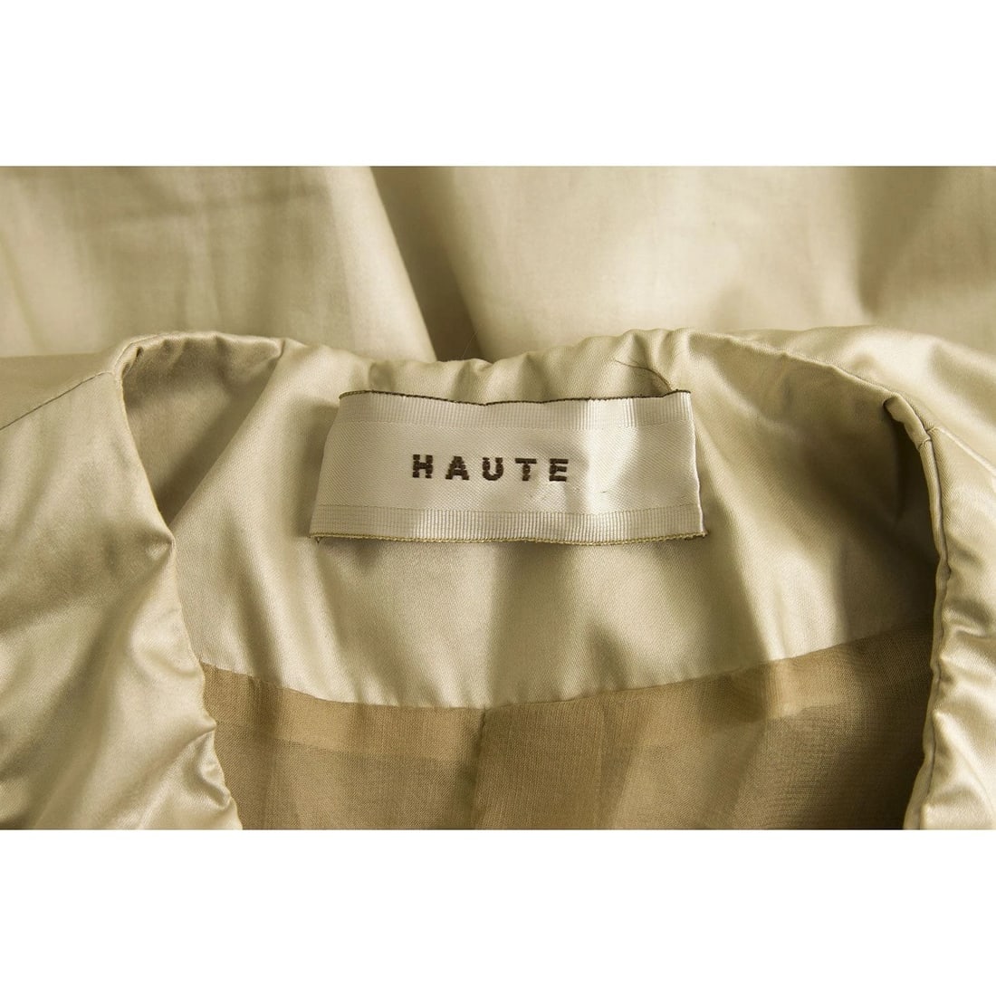 Haute Shiny Cotton V Neckline Ruched Mini Length Beige Dress - Size 42 - 3