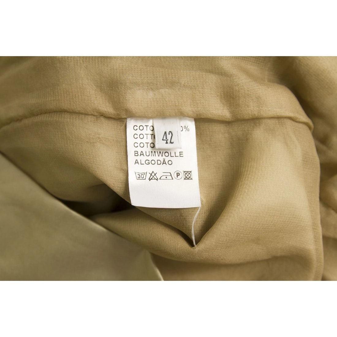 Haute Shiny Cotton V Neckline Ruched Mini Length Beige Dress - Size 42 - 4