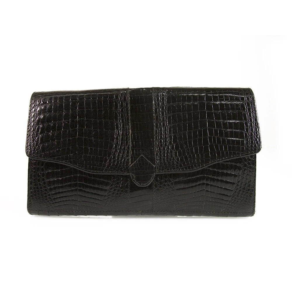 Vintage Black Croco Gold Tone Chain Flap Top Clutch Shoulder Evening Bag Handbag (1 of 9)