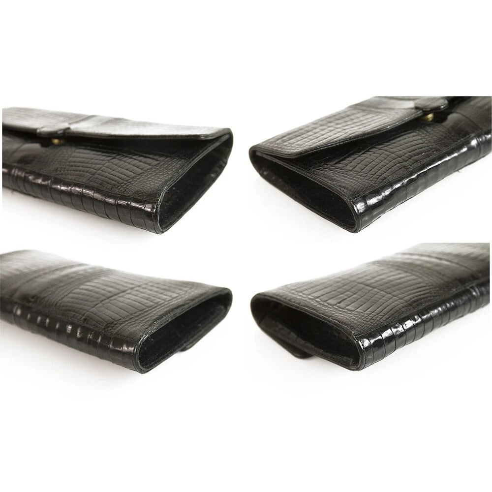 Vintage Black Croco Gold Tone Chain Flap Top Clutch Shoulder Evening Bag Handbag - 4