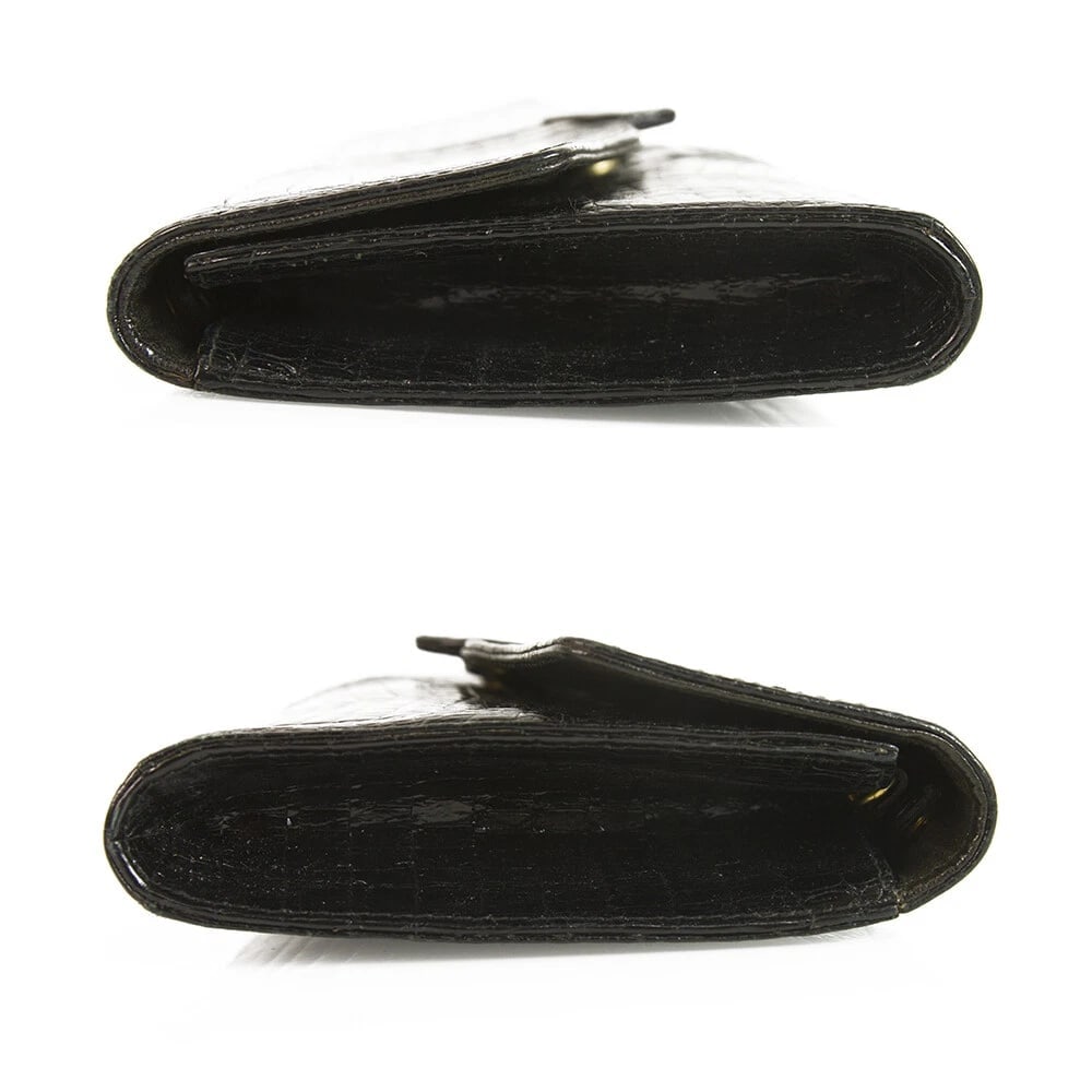 Vintage Black Croco Gold Tone Chain Flap Top Clutch Shoulder Evening Bag Handbag - 5