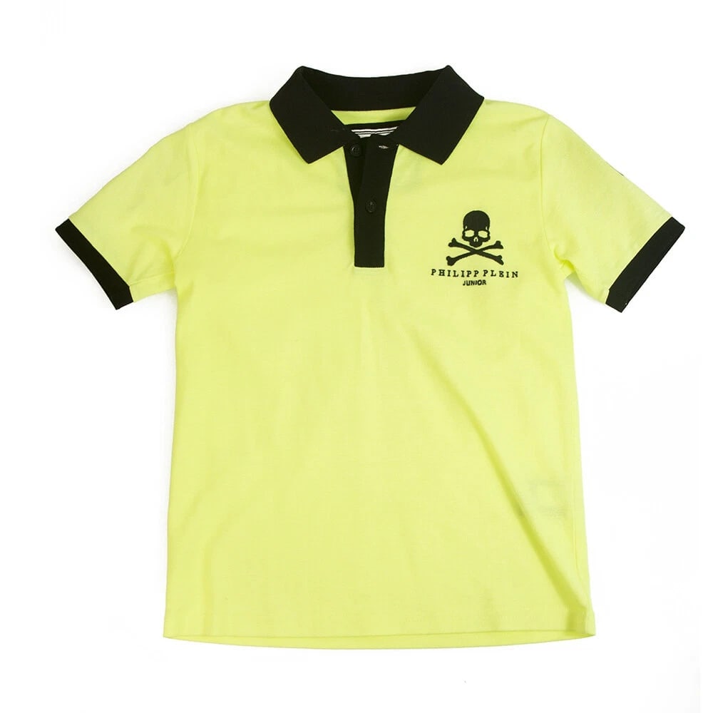 Philipp Plein Junior Yellow Black Polo Neckline Top Cotton for boys: Title:Philipp Plein Junior Yellow Black Polo Neckline Top Cotton for boys Description:Philipp Plein Junior Yellow Black Polo Neckline Top Cotton for boys Casual and comfortable yellow black top that f