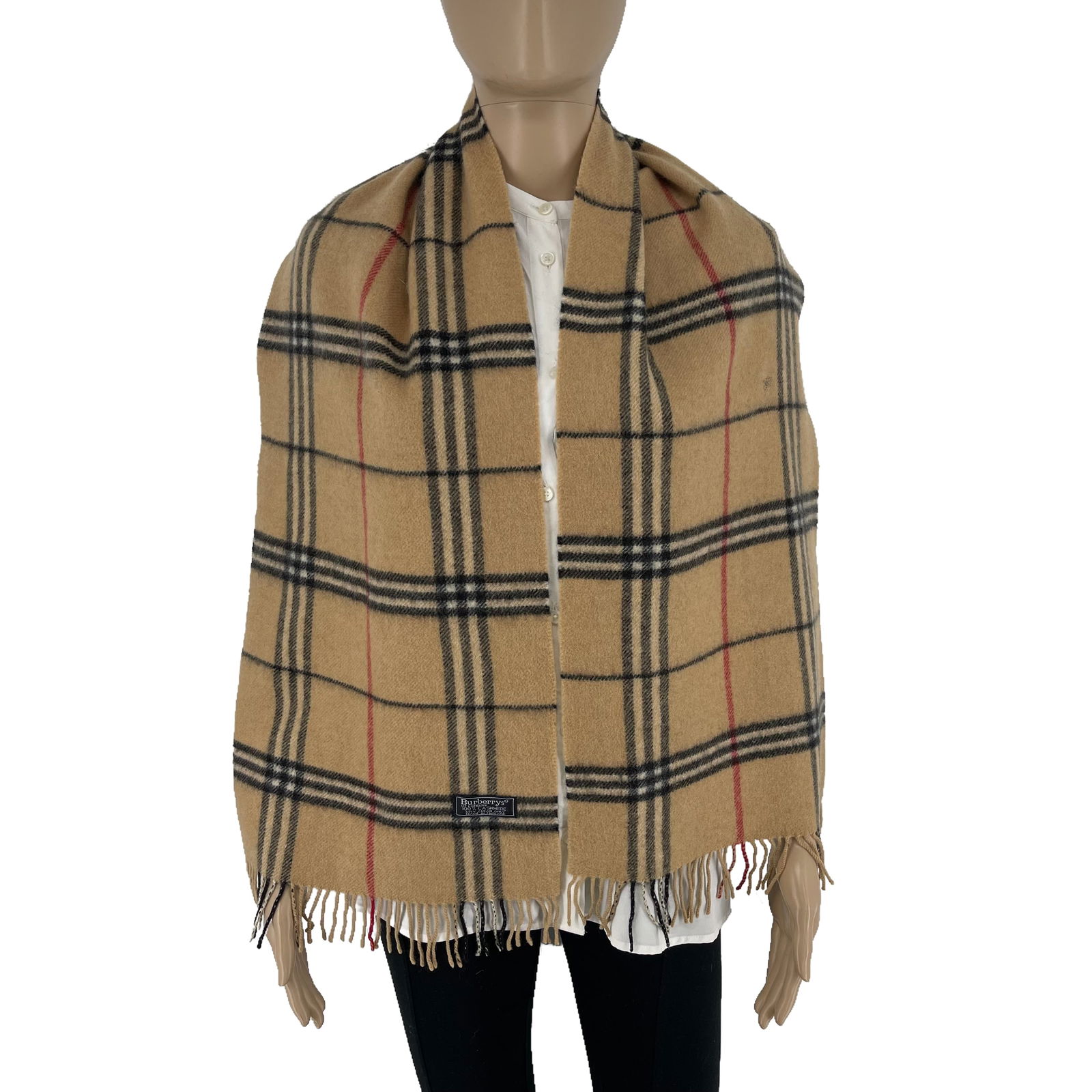 Burberry Light Brown Plaid 100% Cashmere Scarf (1 of 10)