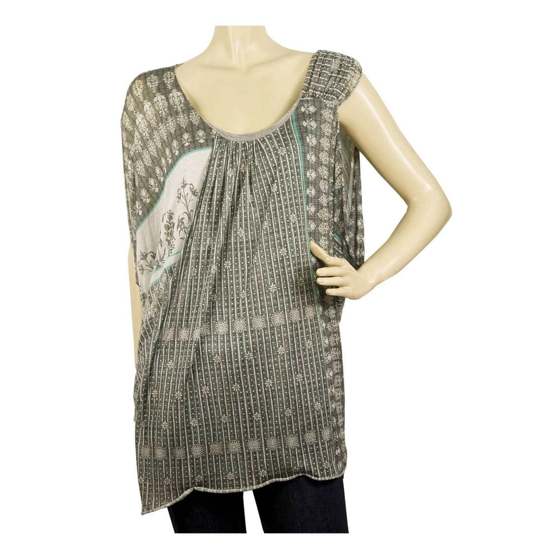 Yigal Azrouel Gray Floral One Shoulder Oversize Long Top Blouse size 1 (1 of 5)