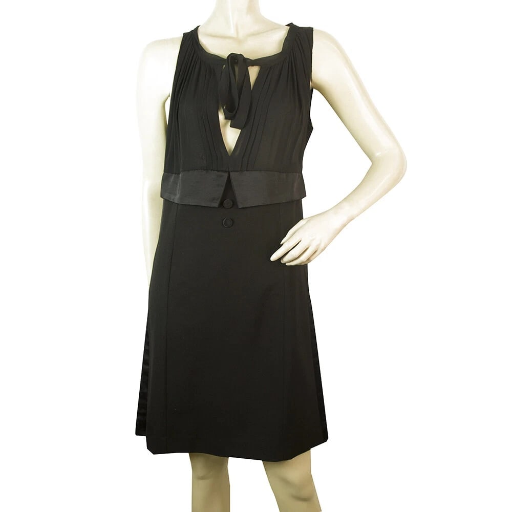 Twin Set Simona Barbieri Black Sleeveless V Neckline w. Bow Mini Dress (1 of 6)