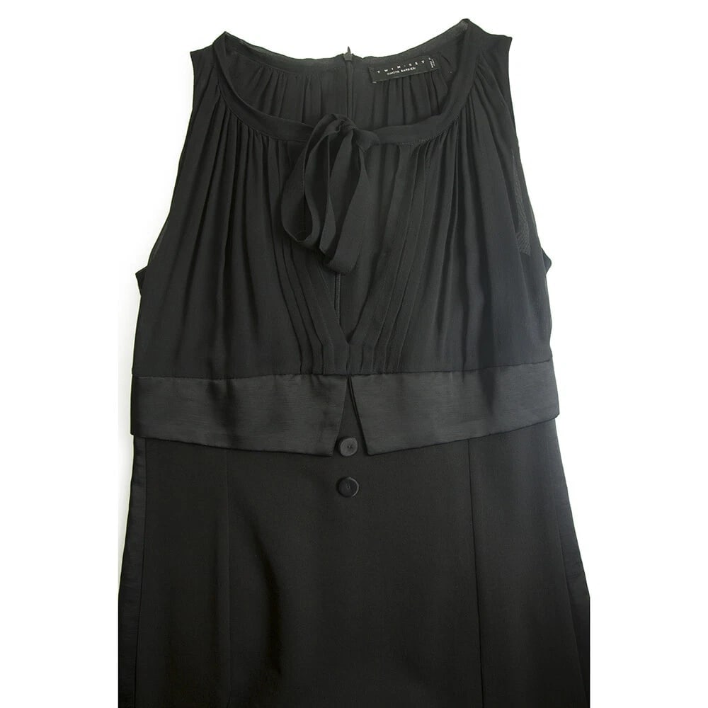 Twin Set Simona Barbieri Black Sleeveless V Neckline w. Bow Mini Dress - 5