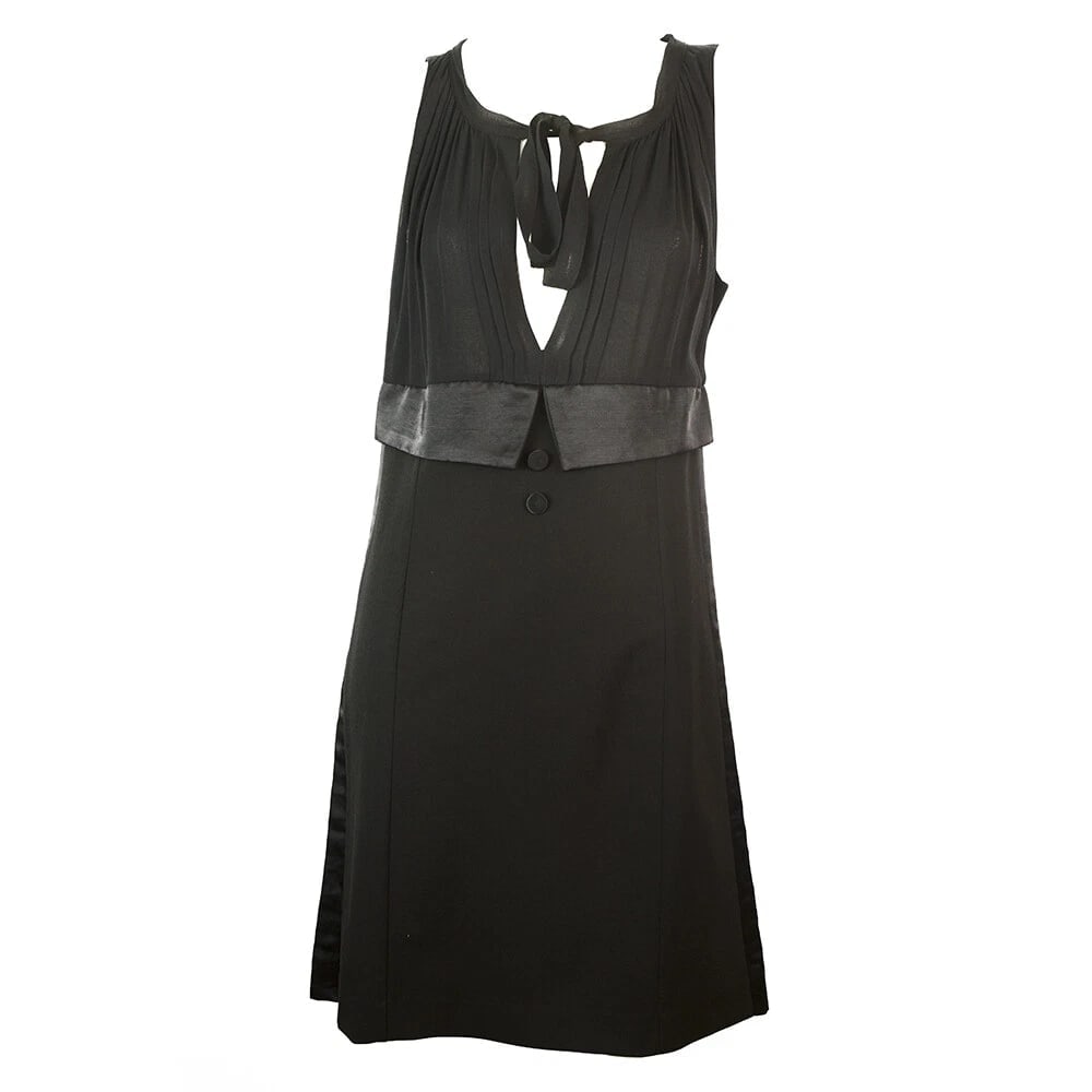 Twin Set Simona Barbieri Black Sleeveless V Neckline w. Bow Mini Dress - 6