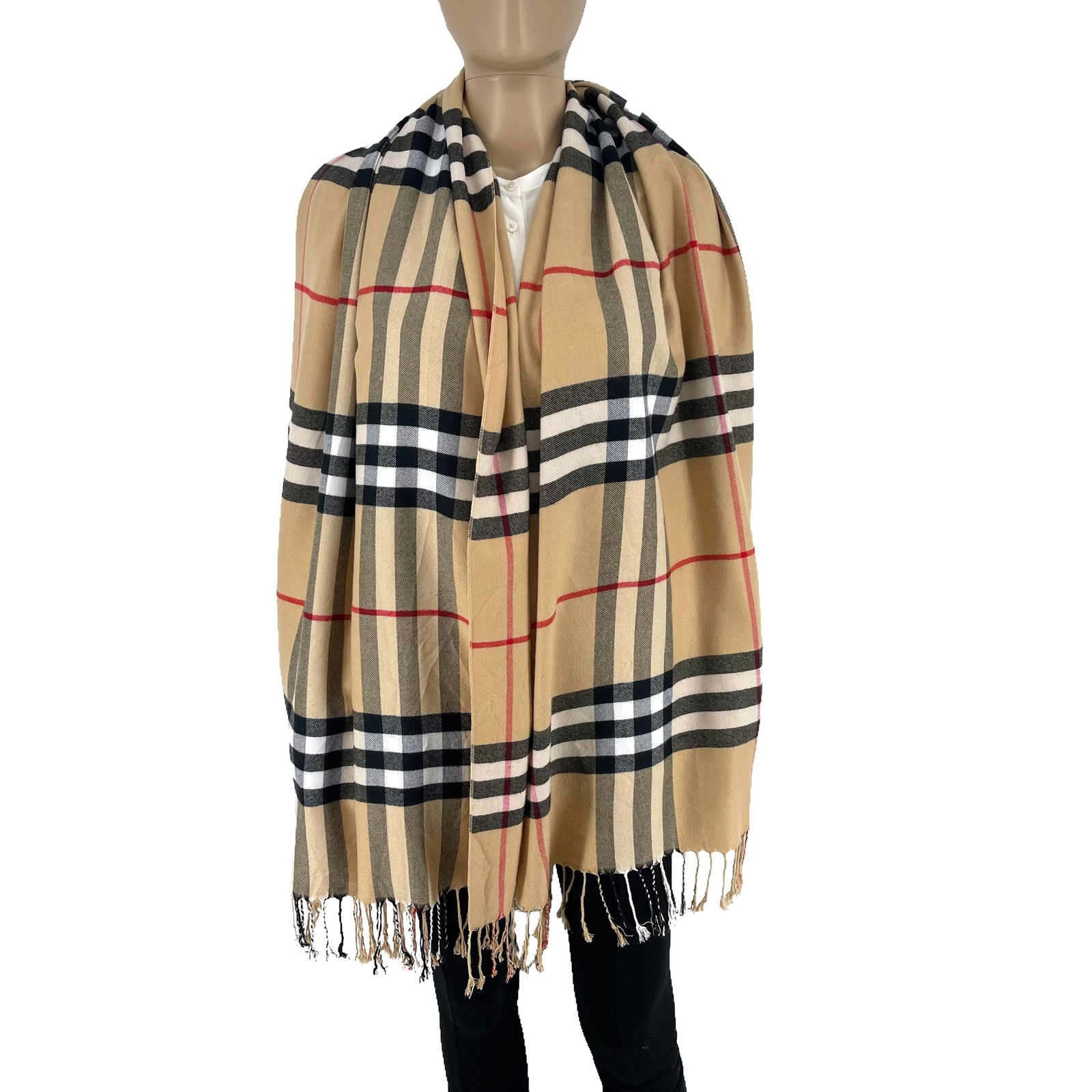 Burberry Beige Plaid 100% Cashmere Scarf (1 of 9)