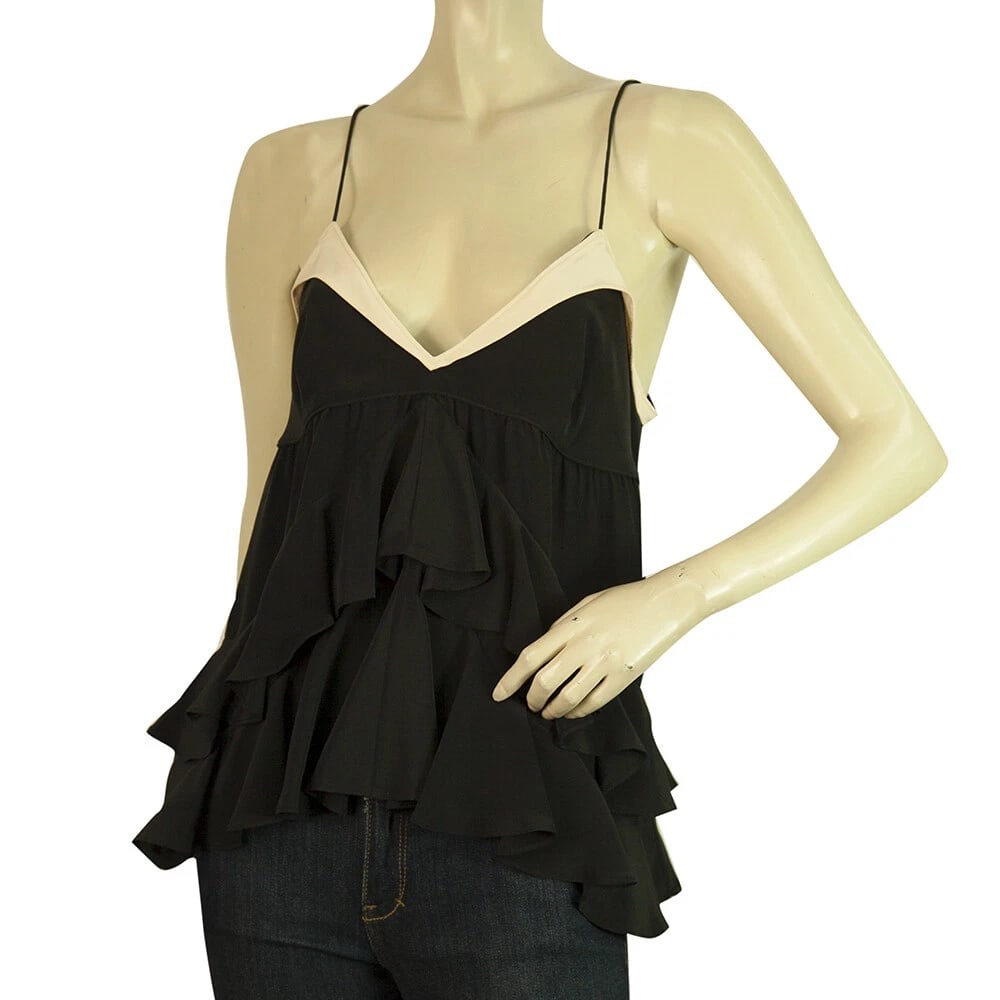 Juicy Couture Black Ruffled Tiered Silk Spaghetti Strap Blouse Cami Top - Size 6 (1 of 6)