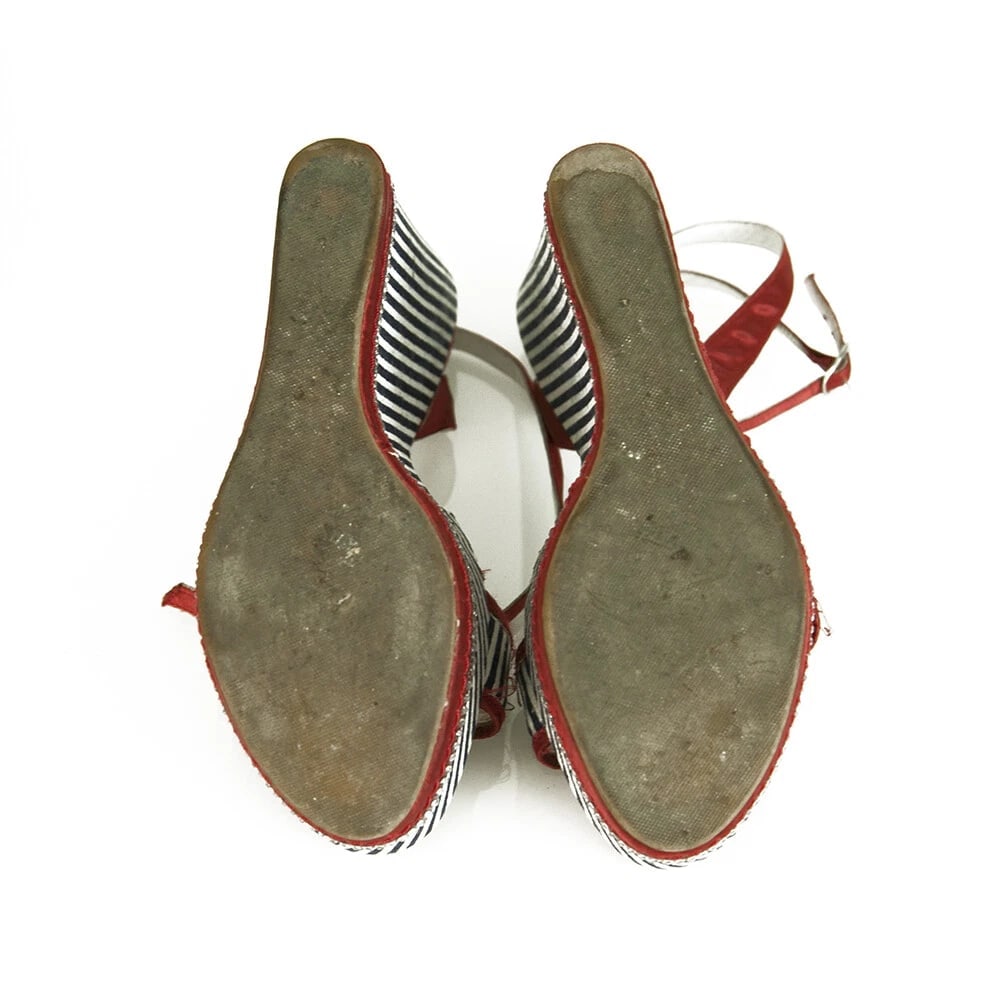 Solo Per Te Blue White Stripes Red Crystals Wedge Platform Sandals shoes ( 39 ?) - 3